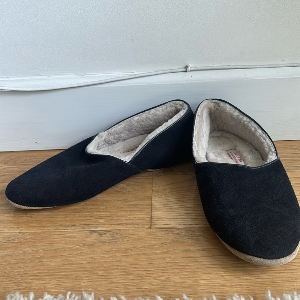 Draper of Glastonbury Black Anton Mens Shearling Slippers Size US 13